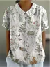 Women's Cute Plant Art Print Casual Cotton And Linen Blouse For Women