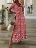 Women Sundress Floral V Neck Short Sleeve Comfy Casual Maxi Dress