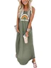 Women Geometric Crew Neck Gallus Comfy Casual Maxi Dress
