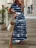 Women Abstract V Neck Short Sleeve Comfy Casual Printing Maxi Dress