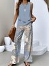 Women Paisley Crew Neck Sleeveless Comfy Casual Top With Pants Two-Piece Set
