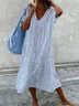 Women Vacation Striped Print V Neck Comfy Casual Maxi Dress