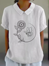 Casual Cotton Simple Floral Sunflower Butterfly Print Loose Blouse For Women