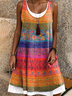 Women Vacation Ethnic Print Crew Neck Sleeveless Comfy Casual Midi Dress