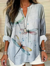 Shawl Collar Half Sleeve Dragonfly Regular Loose Blouse For Women
