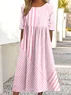 Women Striped Crew Neck Half Sleeve Comfy Casual Maxi Dress