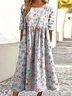 Women Floral Crew Neck Short Sleeve Comfy Casual Maxi Dress
