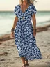 Women Floral V Neck Short Sleeve Comfy Casual Printing Maxi Dress