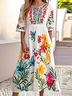 Women Floral Crew Neck Short Sleeve Comfy Casual Maxi Dress