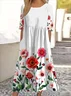 Women Floral Crew Neck Short Sleeve Comfy Casual Maxi Dress