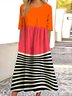 Women Geometric Crew Neck Short Sleeve Comfy Casual Maxi Dress