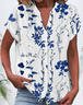 V Neck Short Sleeve Floral Buckle Regular Micro-Elasticity Regular Fit Button Up Shirt Shirt For Women