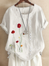 Crew Neck Short Sleeve Floral Printing Regular Micro-Elasticity Loose Shirt For Women