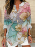 V Neck Long Sleeve Floral Printing Regular Loose Blouse For Women