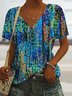 Casual Geometric V Neck Short Sleeve T-shirt