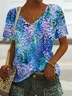 Casual Floral V Neck Short Sleeve T-shirt