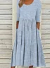 Women Striped Crew Neck Short Sleeve Comfy Casual Printing Maxi Dress