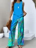 Women Abstract Graphic Crew Neck Sleeveless Comfy Casual Two-Piece Set