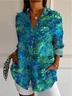 Women Shirt Long Sleeve Feather Print Loose Casual Shirt For Women