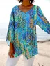V Neck Long Sleeve Geometric Regular Loose Blouse For Women
