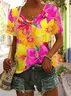 Casual Floral V Neck Short Sleeve T-shirt