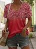 Casual Ethnic Geometry V Neck Short Sleeve T-shirt