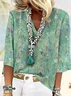 Shawl Collar Half Sleeve Floral Regular Loose Blouse For Women
