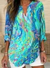 Shawl Collar Half Sleeve Abstract Geometry Regular Loose Blouse For Women