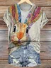 Casual Easter Rabbit Print Crew Neck Short Sleeve T-shirt