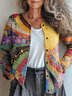 Women Knitted 3D Printing Long Sleeve Comfy Casual Cardigan