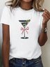 Casual Champagne Glass Pattern Crew Neck Short Sleeve T-shirt