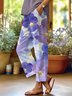 Casual Vacation Purple Floral Print Comfy Long Pants