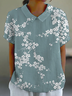 Shawl Collar Short Sleeve Floral Lightweight Loose Shirt For Women