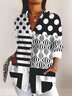 Shirt Collar Long Sleeve Geometric Regular Micro-Elasticity Regular Fit Shirt For Women