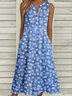 Women Floral Summer Buckle Dress Notched Sleeveless Tank A-Line Dress