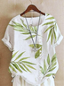 Crew Neck Half Sleeve Plants Regular Regular Fit Blouse For Women