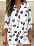 V Neck Long Sleeve Abstract Polka Dots Printing Regular Loose Blouse For Women