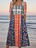Women Floral Crew Neck Short Sleeve Comfy Casual Maxi Dress