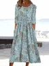 Women Floral Crew Neck Half Sleeve Comfy Casual Printing Maxi Dress