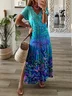 Women Floral V Neck Short Sleeve Comfy Casual Printing Maxi Dress