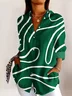 Shirt Collar Long Sleeve Geometric Regular Micro-Elasticity Regular Fit Shirt For Women