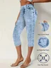Casual Faux Denim Print Graphic Capris Elastic Waist Pant