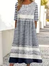 Women Striped Crew Neck Half Sleeve Comfy Vintage Maxi Dress