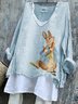 Vintage Easter (rabbit) V Neck Long Sleeve T-shirt