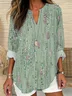 V Neck Long Sleeve Striped Printing Regular Loose Blouse For Women