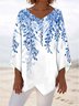 V Neck Long Sleeve Plants Regular Loose Blouse For Women