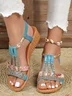 Boho Floral Breathable Slip On Block Heel Wedge Sandals Printing