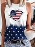 Independence Day Crew Neck Sleeveless America Flag Tank For Women