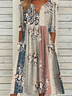 Women Floral Summer Printing Dress V Neck Short Sleeve Fit & Flare Dress H-Line Dress