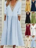 Women Plain V Neck Half Sleeve Comfy Casual Split Joint Maxi Dress